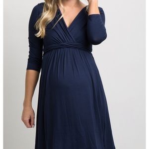 PinkBlush Navy 3/4 Sleeve Maternity/Nursing Dress